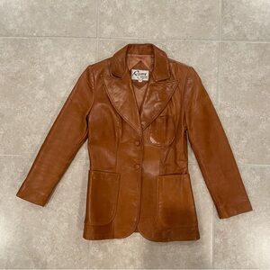 Vintage fitted copper caramel leather blazer size: 6